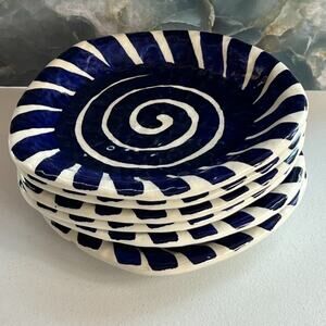 Hand Painted Mariposa Mykonos Plates Set of 6 Blue Swirl Design Made In Italy